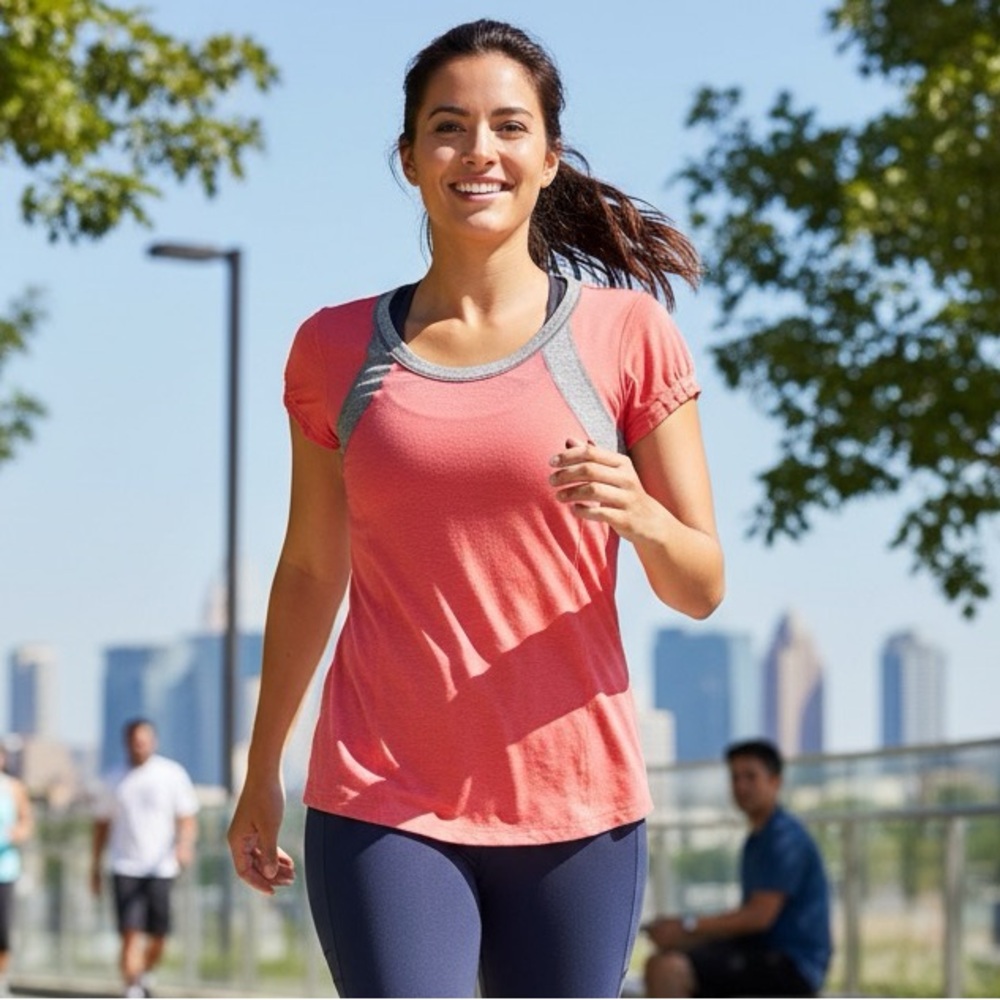 Lululemon Red & Gray Short Sleeve Running Top Women’s Activewear Size Small‎